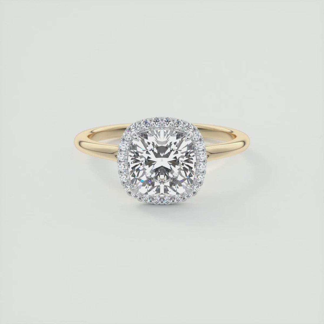 2CT Cushion Cut Moissanite Halo Engagement Ring