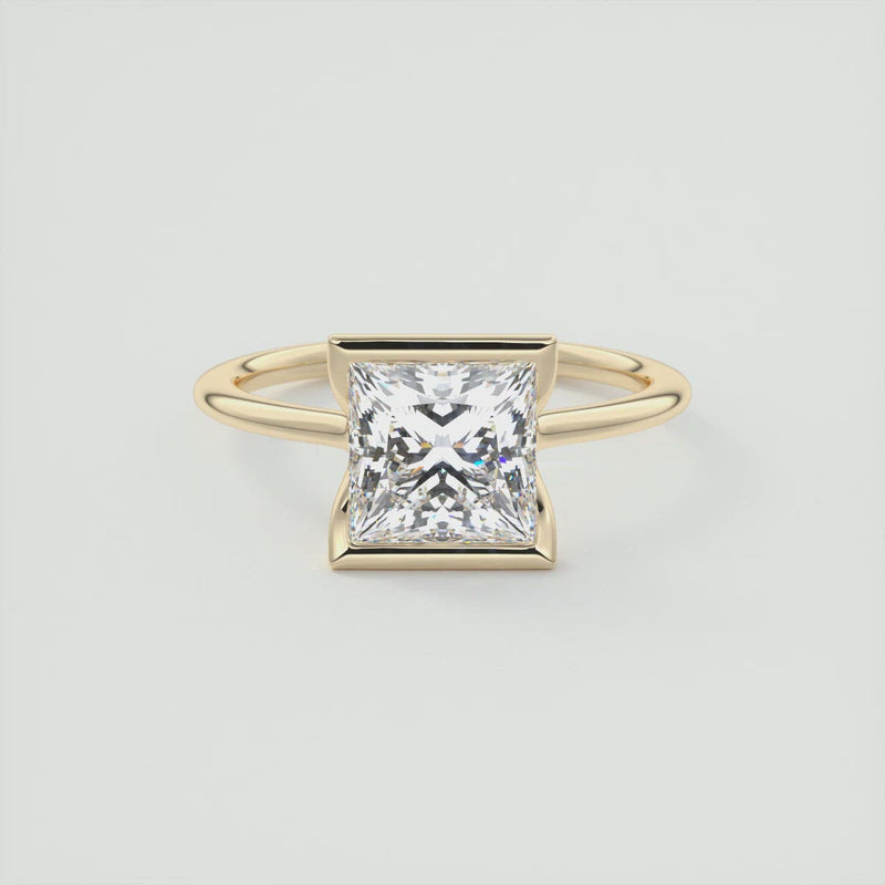 2CT Princess Cut Moissanite Half Bezel Solitaire Engagement Ring