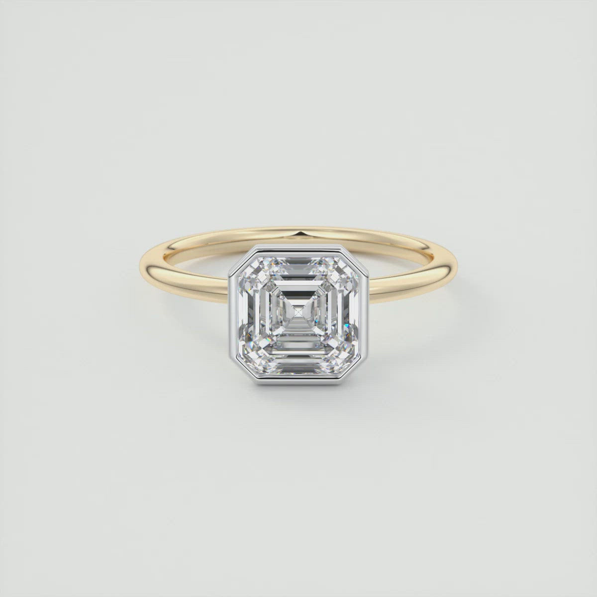2CT Asscher Moissanite Bezel Solitaire Two Tone Engagement Ring