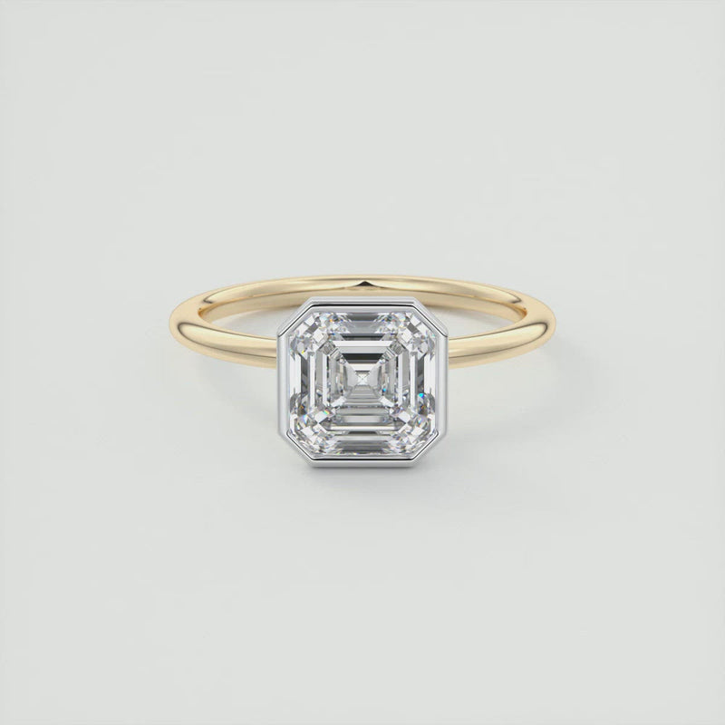 2CT Asscher Moissanite Bezel Solitaire Two Tone Engagement Ring