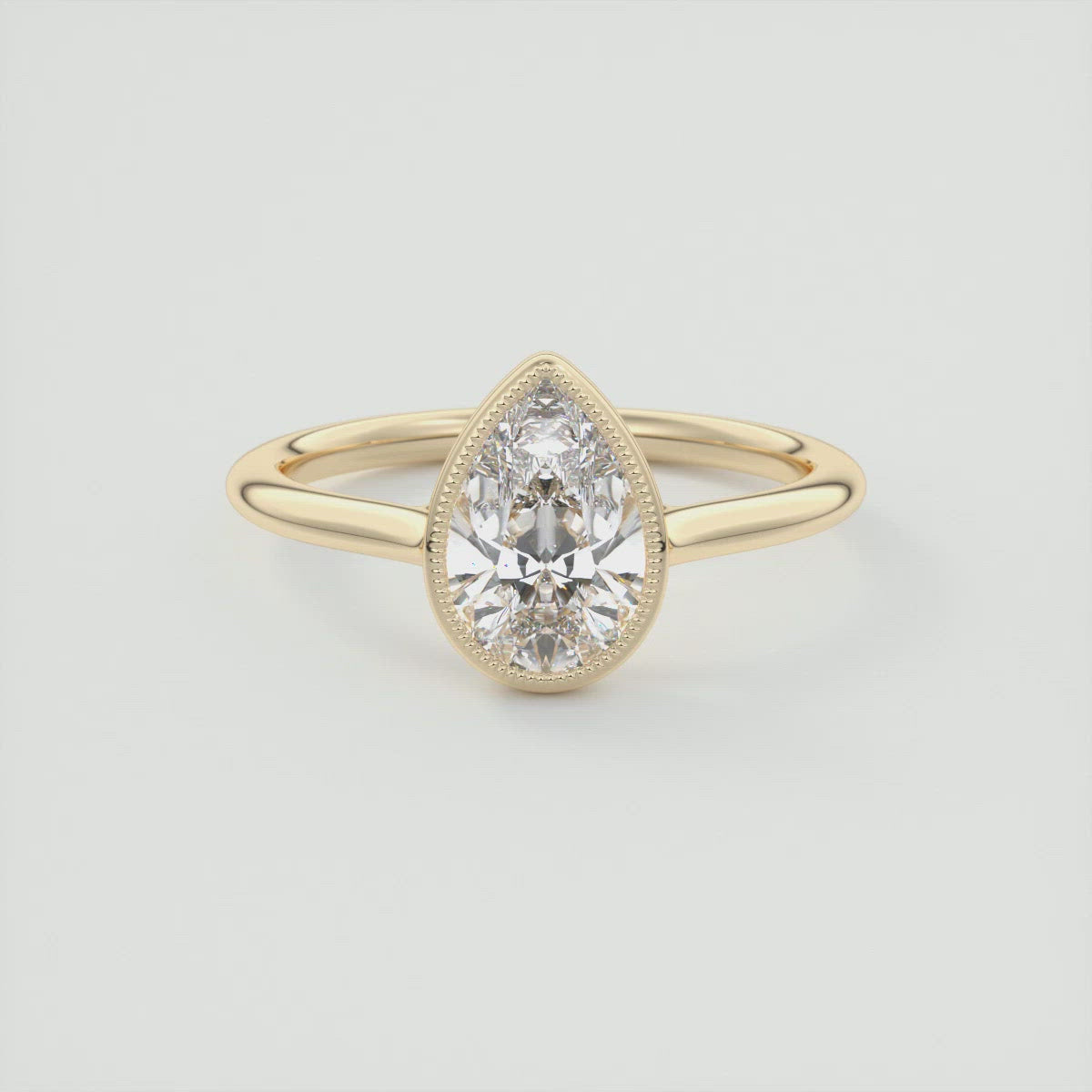 2CT Pear Cut Moissanite Bezel Solitaire Engagement Ring