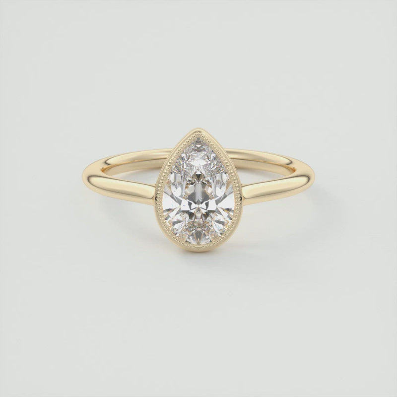 2CT Pear Cut Moissanite Bezel Solitaire Engagement Ring