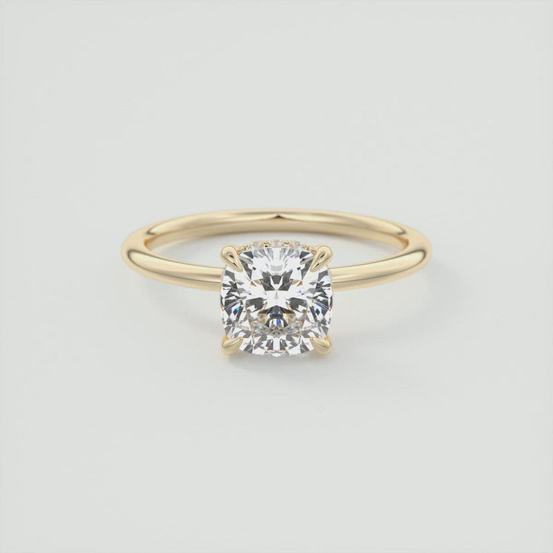 2CT Cushion Moissanite Solitaire Engagement Ring With Hidden Halo Setting