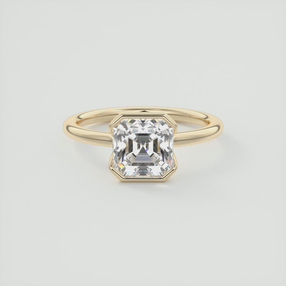 2CT Asscher Moissanite Half Bezel Solitaire Engagement Ring