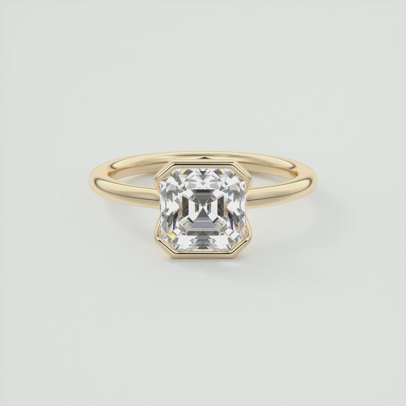 2CT Asscher Moissanite Half Bezel Solitaire Engagement Ring