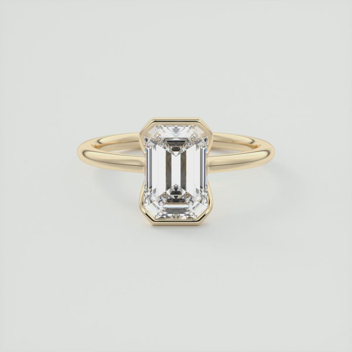 2CT Emerald Cut Moissanite Half Bezel Solitaire Engagement Ring