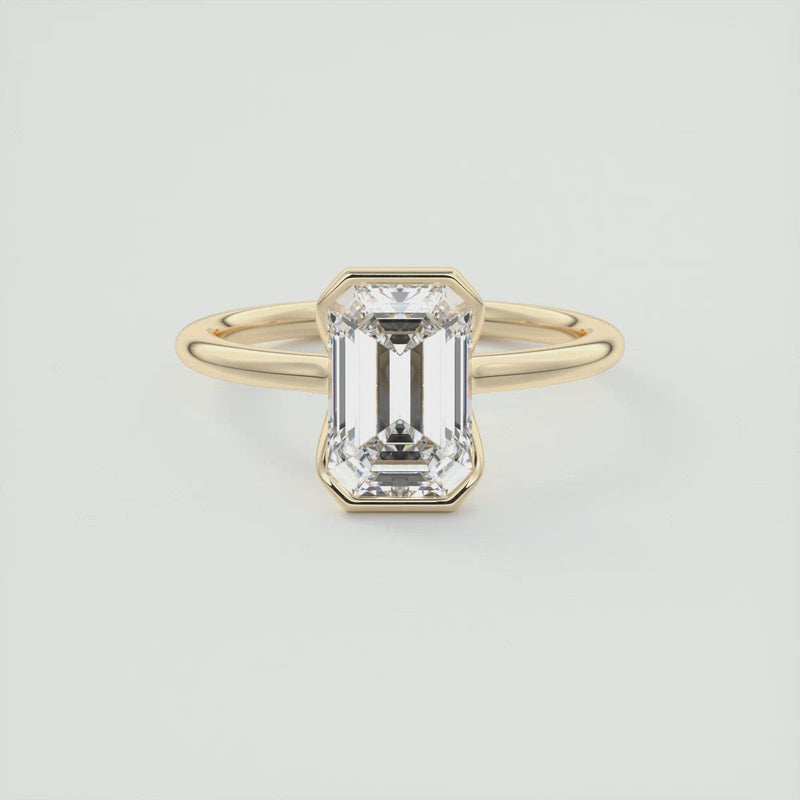 2CT Emerald Cut Moissanite Half Bezel Solitaire Engagement Ring