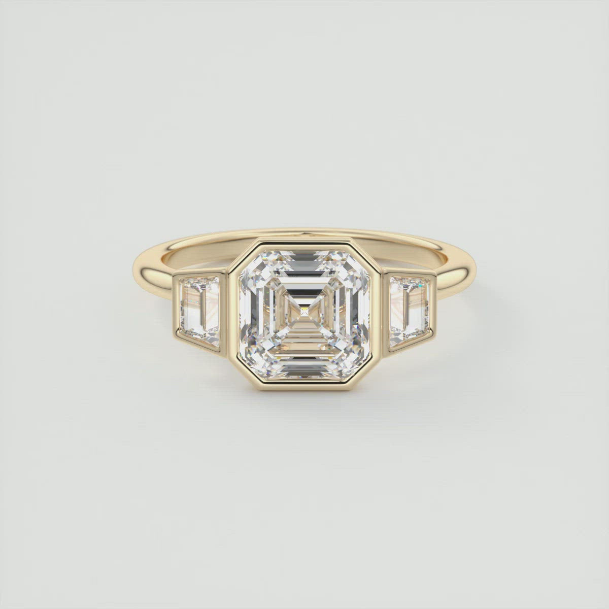 2.0CT Asscher Cut Moissanite Bezel 3 Stone Engagement Ring