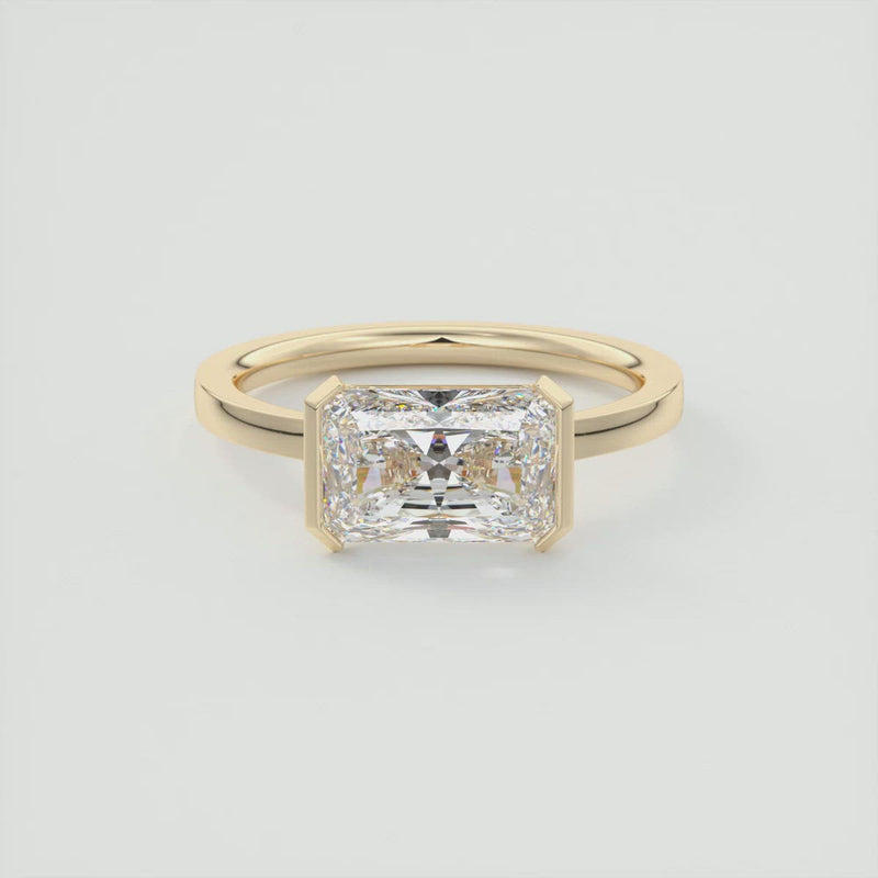 2CT East West Radiant Cut Moissanite Half Bezel Solitaire Engagement Ring