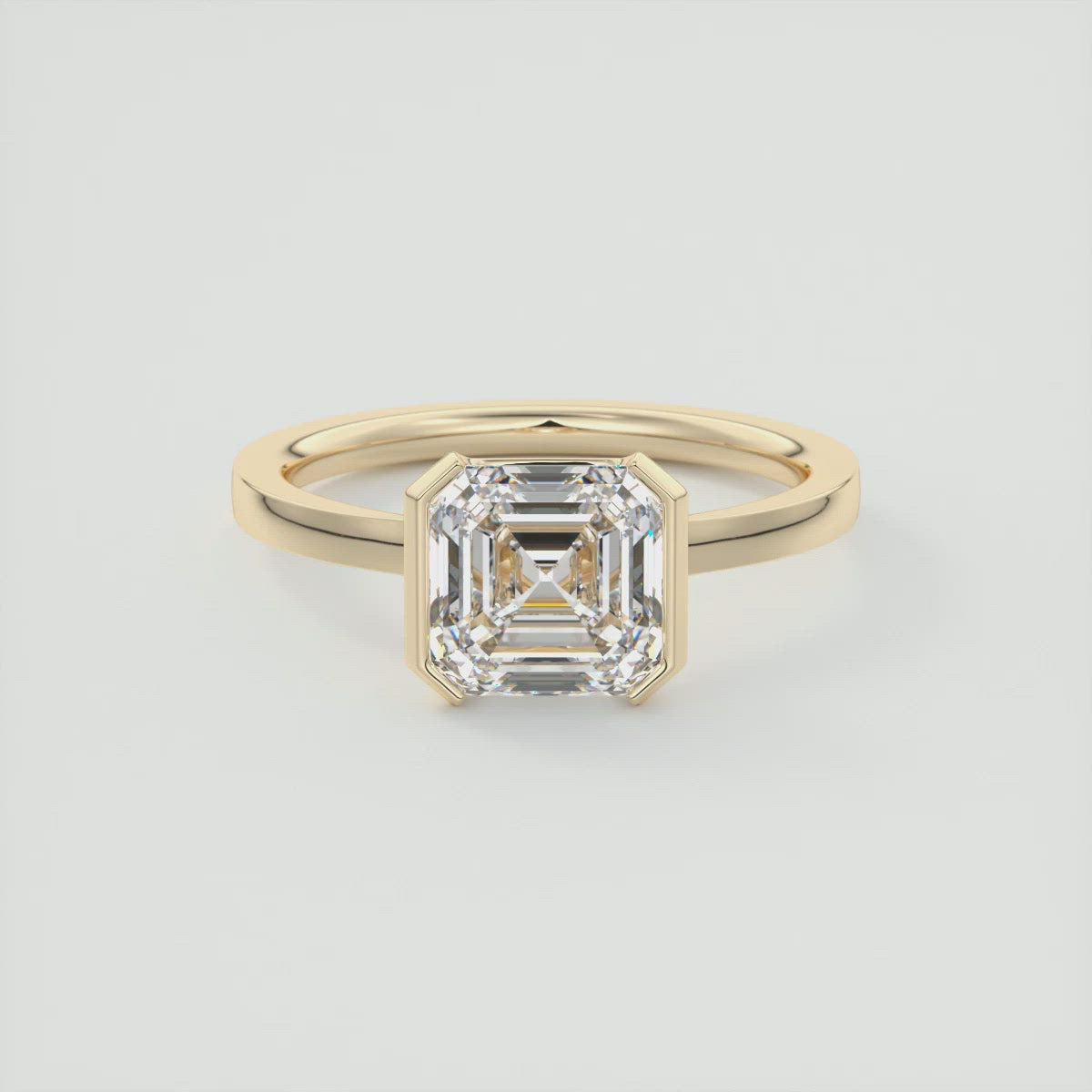 2CT Asscher Cut Moissanite Bezel Solitaire Engagement Ring