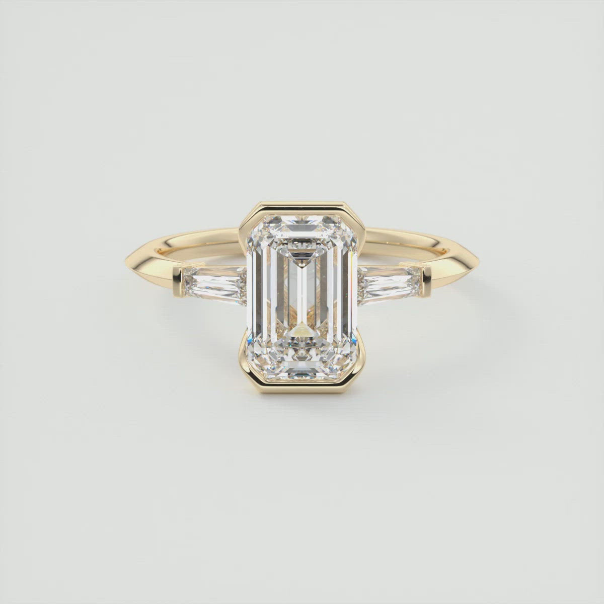 2.0CT Emerald Moissanite Half Bezel 3 Stones Engagement Ring