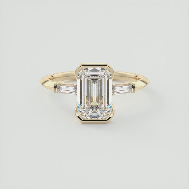 2.0CT Emerald Moissanite Half Bezel 3 Stones Engagement Ring