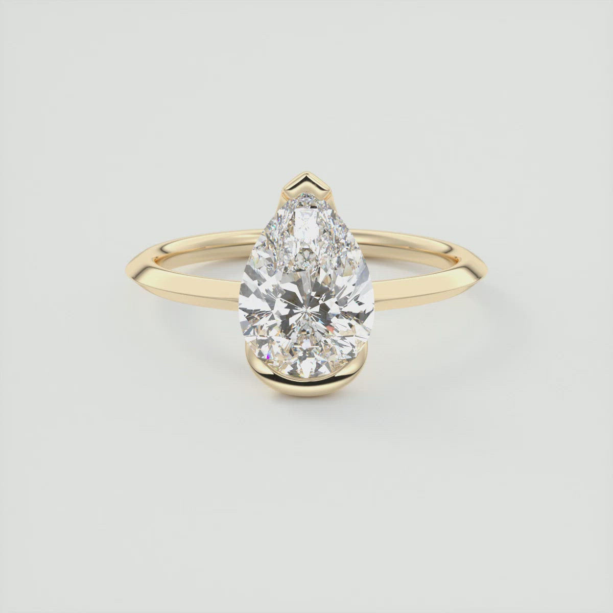 2CT Pear Cut Moissanite Half Bezel Solitaire Engagement Ring