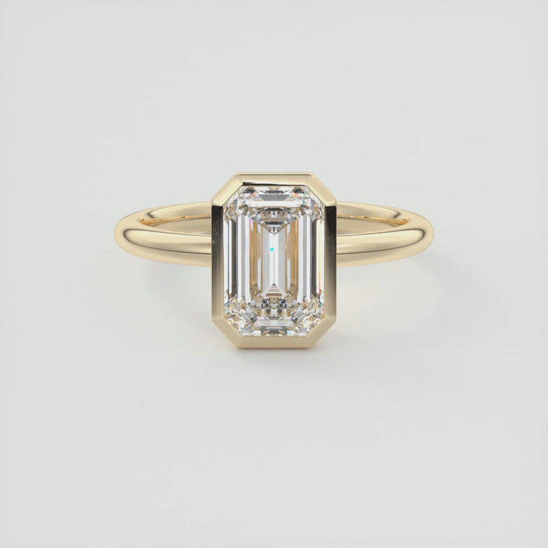 2CT Emerald Moissanite Bezel Solitaire Engagement Ring