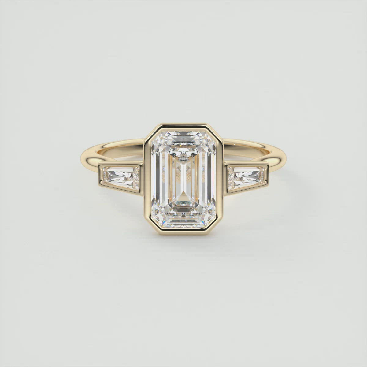 2.0CT Emerald Cut Moissanite Bezel 3 Stone Diamond Engagement Ring