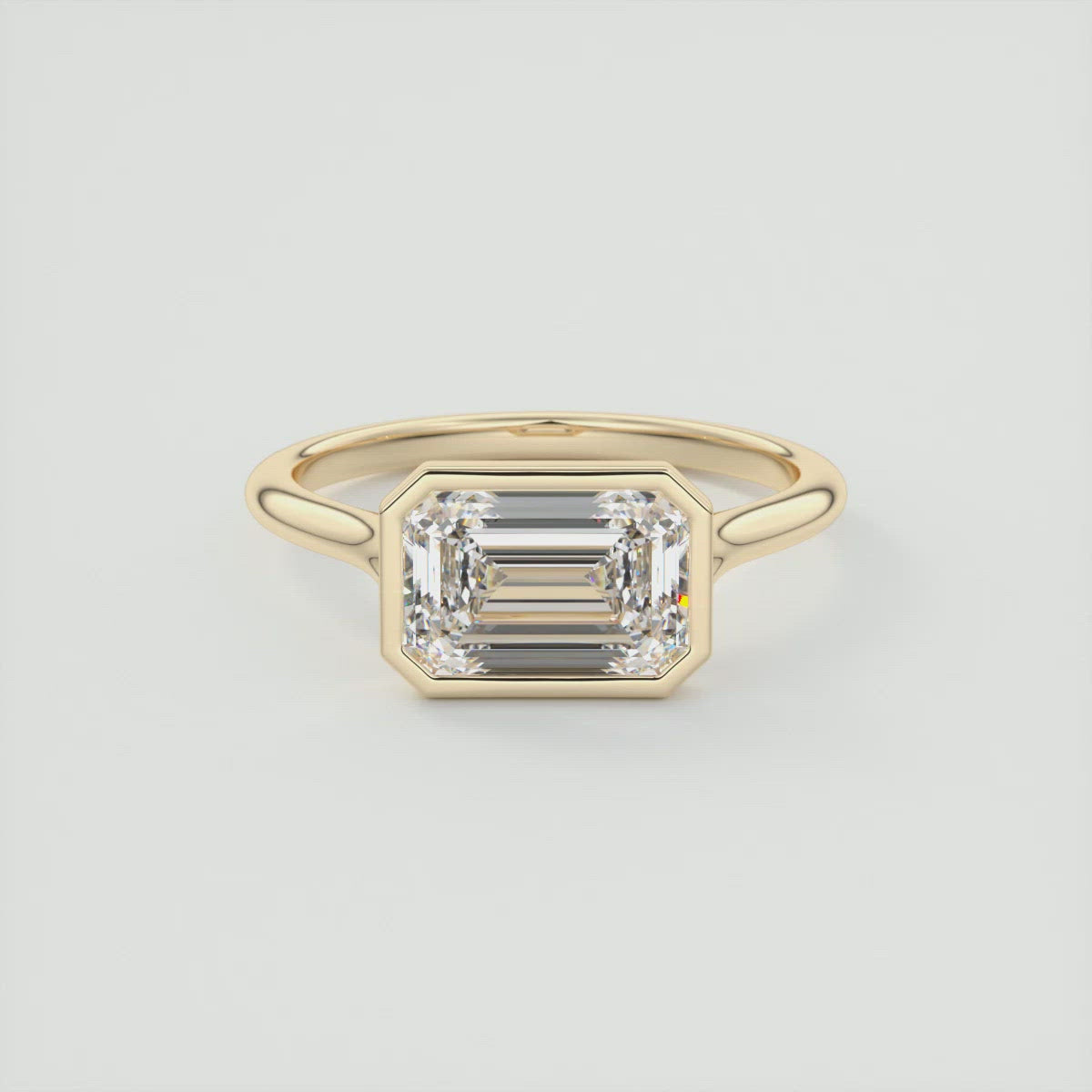 2CT East West Emerald Cut Moissanite Bezel Solitaire Engagement Ring