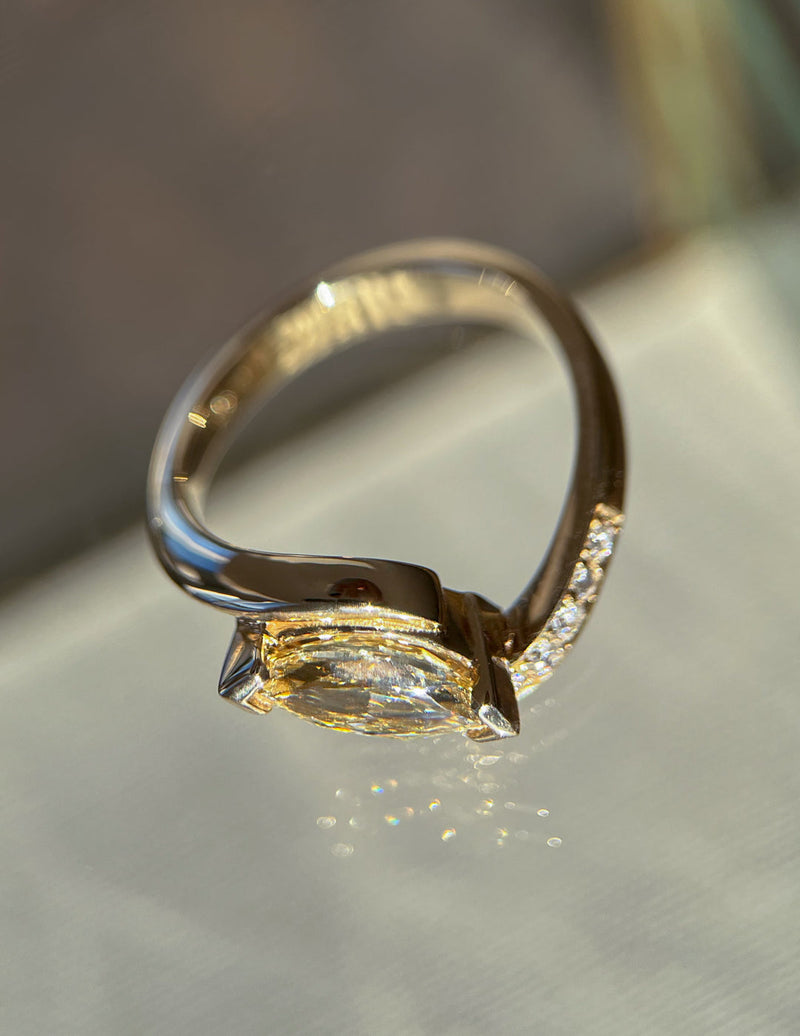 1.0CT-2.0CT Yellow Marquise Cut Moissanite Pave Diamond Engagement Ring