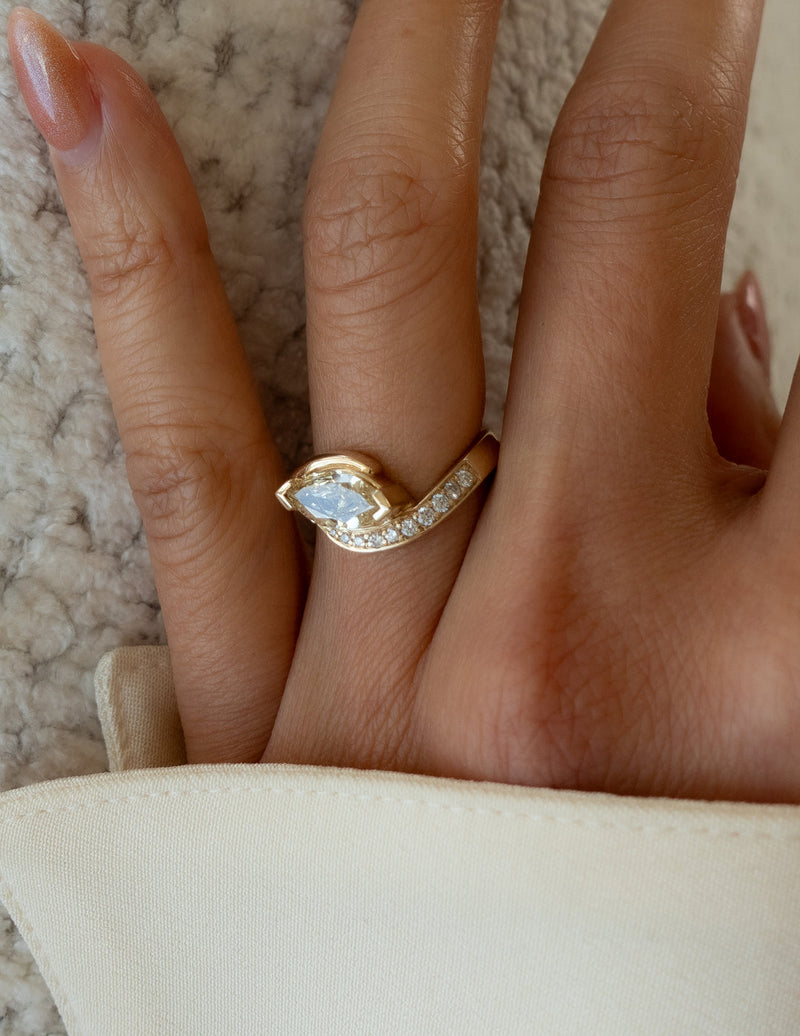 1.0CT-2.0CT Yellow Marquise Cut Moissanite Pave Diamond Engagement Ring