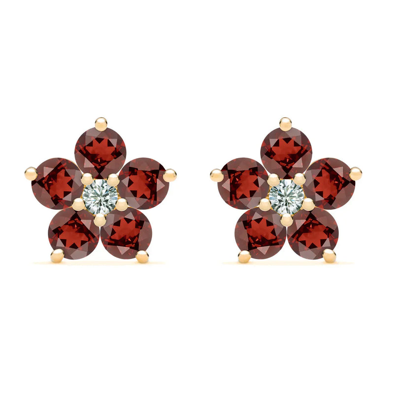 2.90CT Round Garnet Diamond January Birthstone Flower Studs
