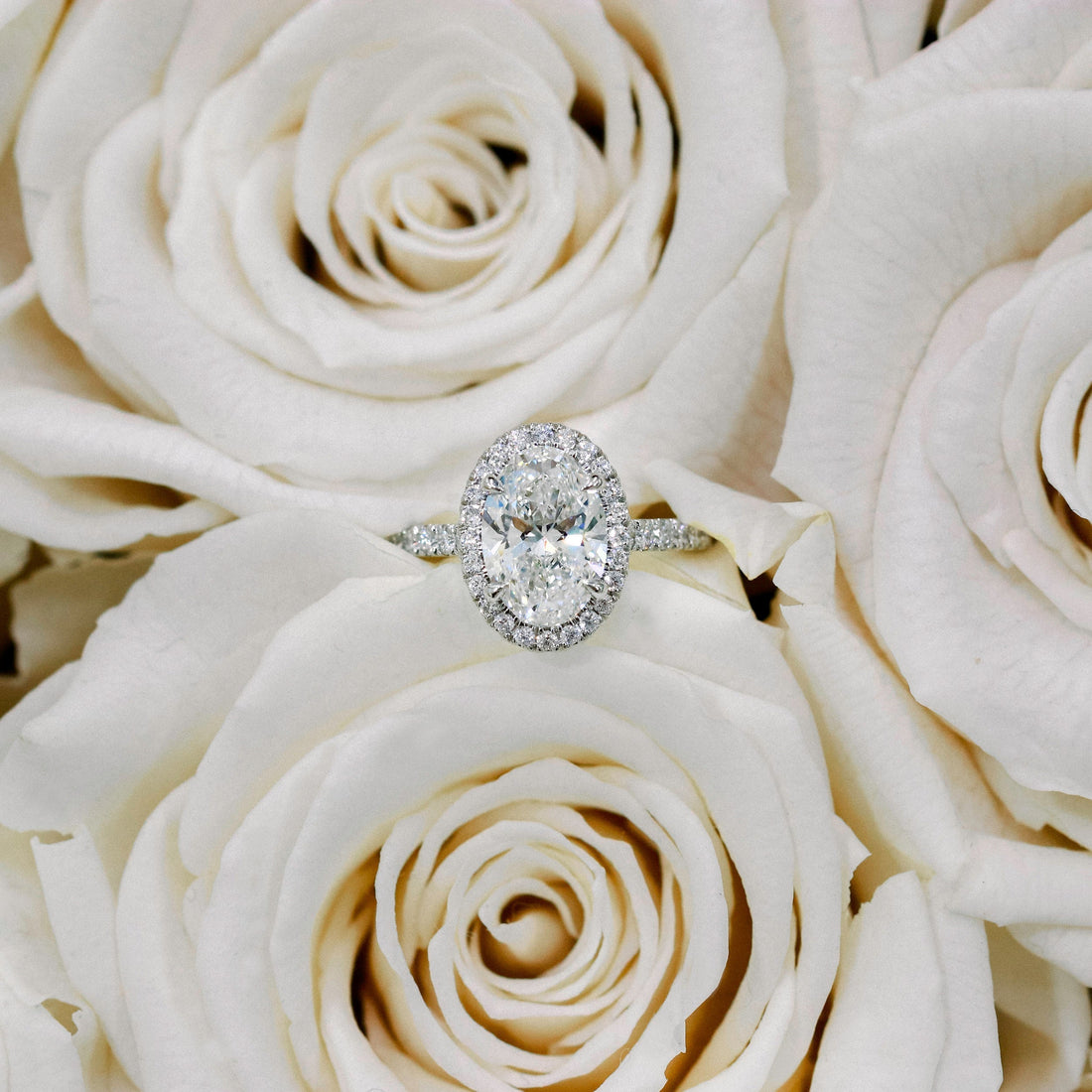2.15CT Oval Moissanite Halo Pave Setting Diamond Engagement Ring