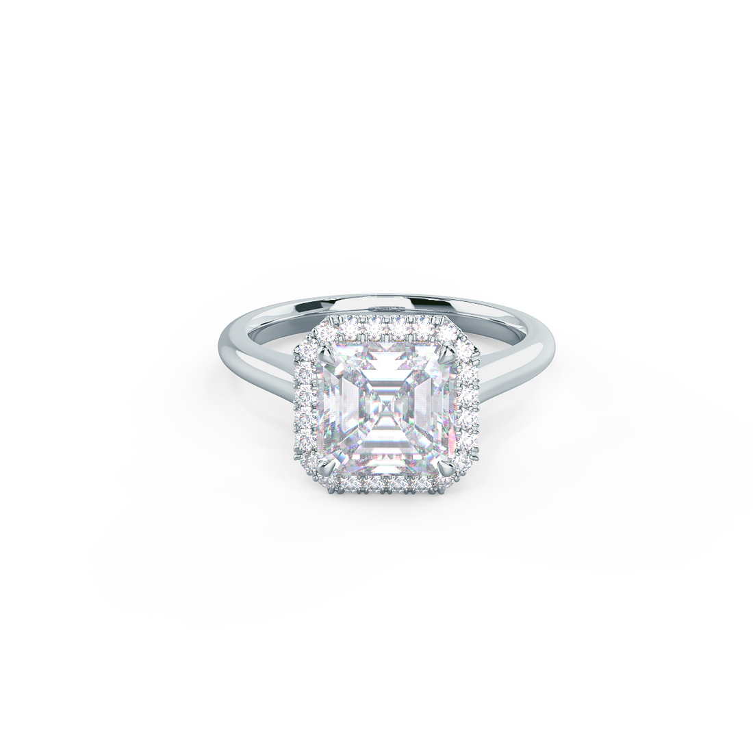 1.50CT Asscher Cut Moissanite Halo Style Engagement Ring