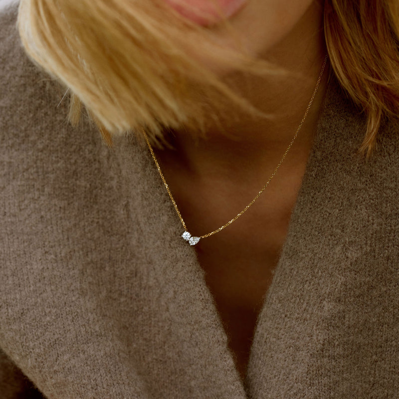 0.42 TCW Round & Pear Moissanite Diamond Two Stones Pendent Necklace