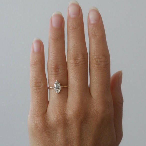 1.27CT Marquis Cut Diamond Moissanite Hidden Halo Engagement Ring