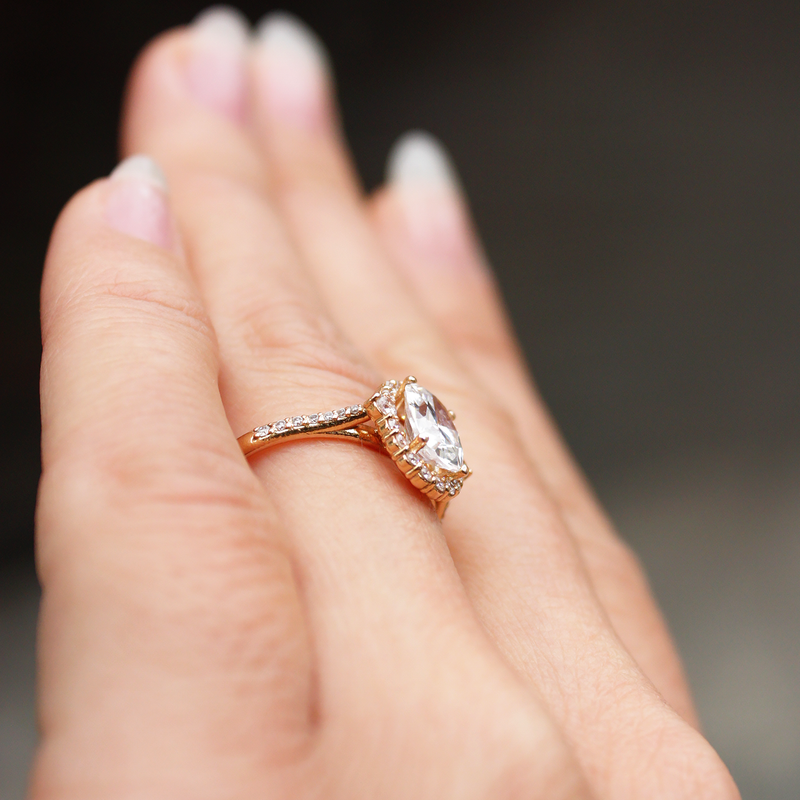 1.33CT Oval Cut Halo Moissanite Engagement Ring