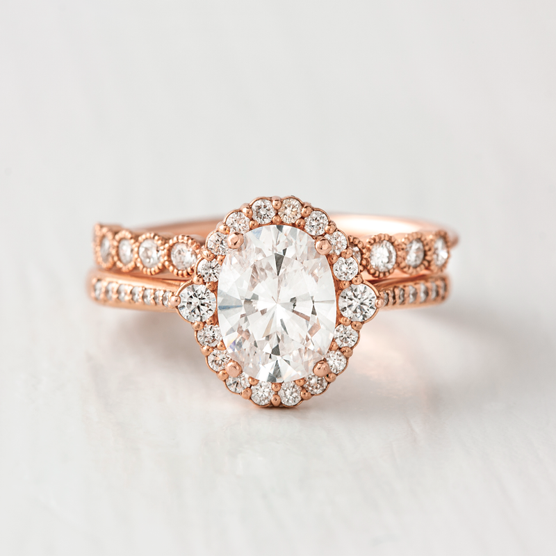1.33CT Oval Cut Halo Moissanite Engagement Ring