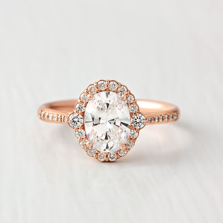 1.33CT Oval Cut Halo Moissanite Engagement Ring