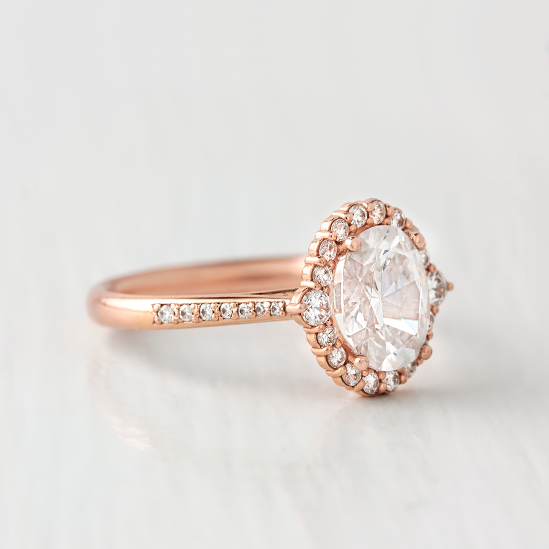 1.33CT Oval Cut Halo Moissanite Engagement Ring