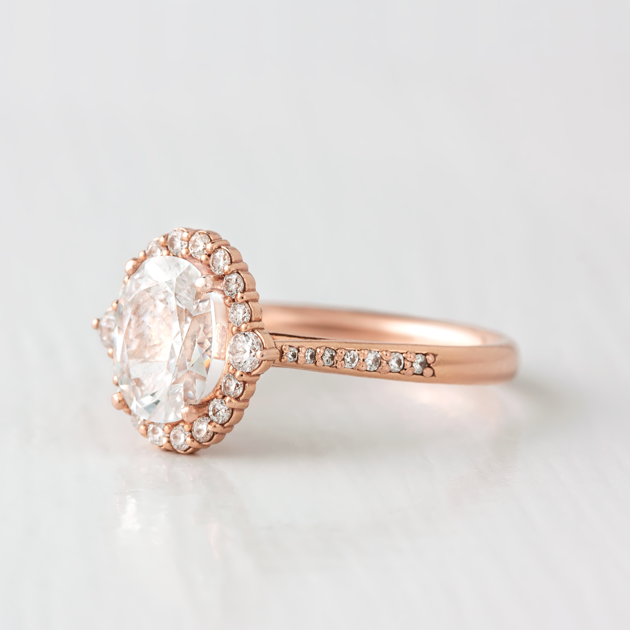 1.33CT Oval Cut Halo Moissanite Engagement Ring