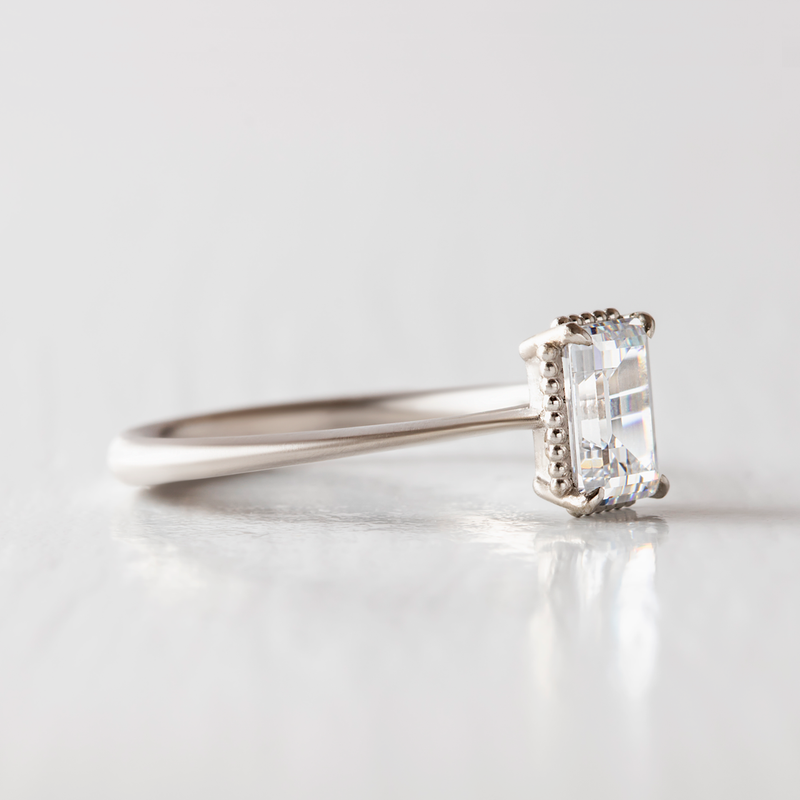 0.92CT Emerald Cut Vintage Solitaire Moissanite Engagement Ring