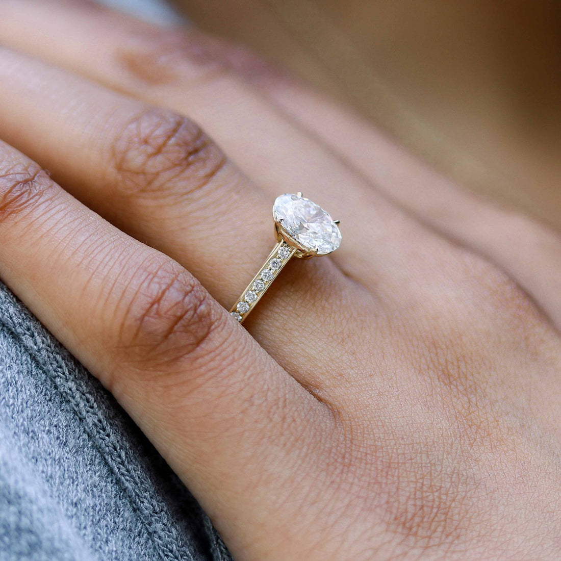 2.50CT Oval Moissanite Channel Pave Setting Engagement Ring