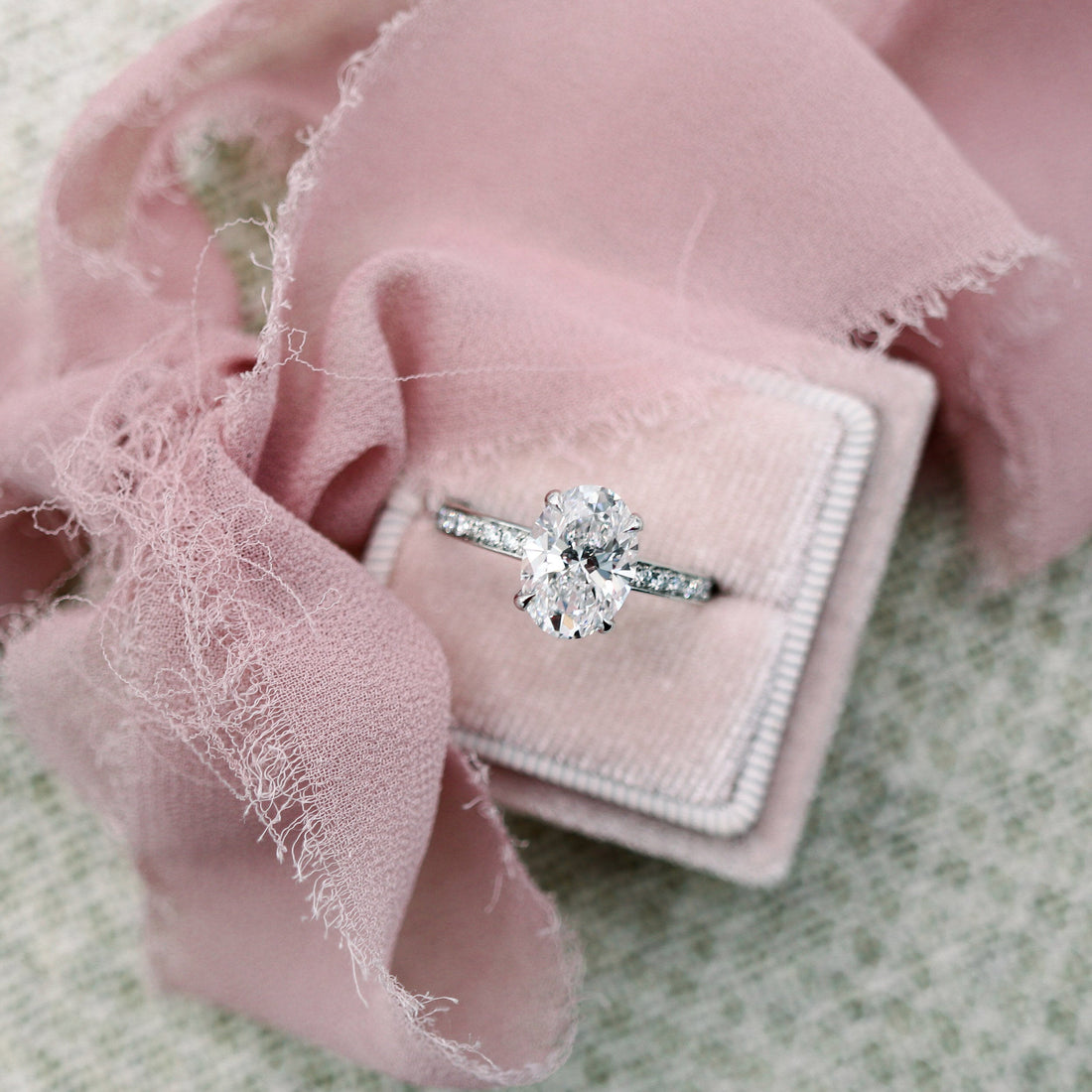 2.50CT Oval Moissanite Channel Pave Setting Engagement Ring