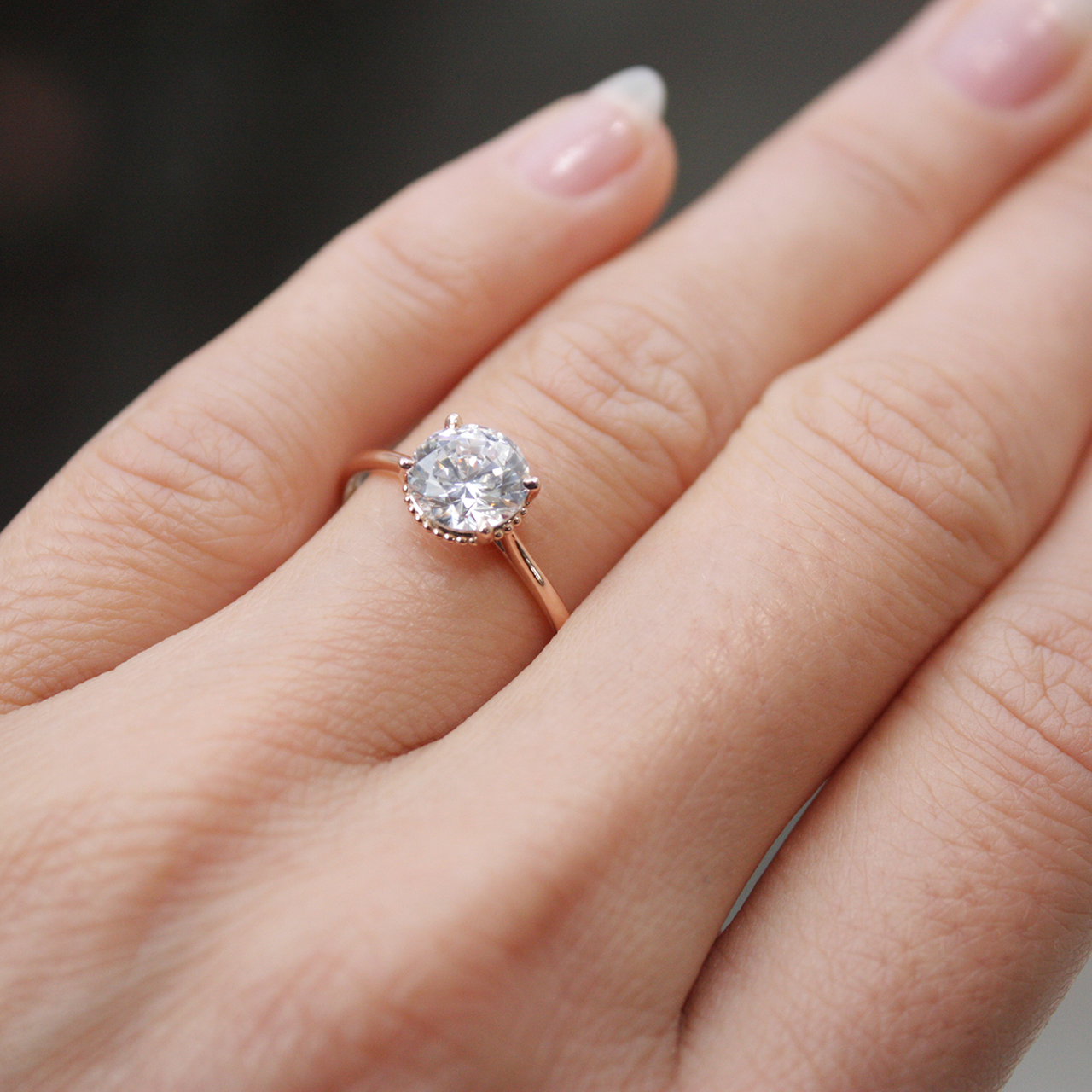 1.0CT Round Cut Milgrain Hidden Halo Style Moissanite Engagement Ring