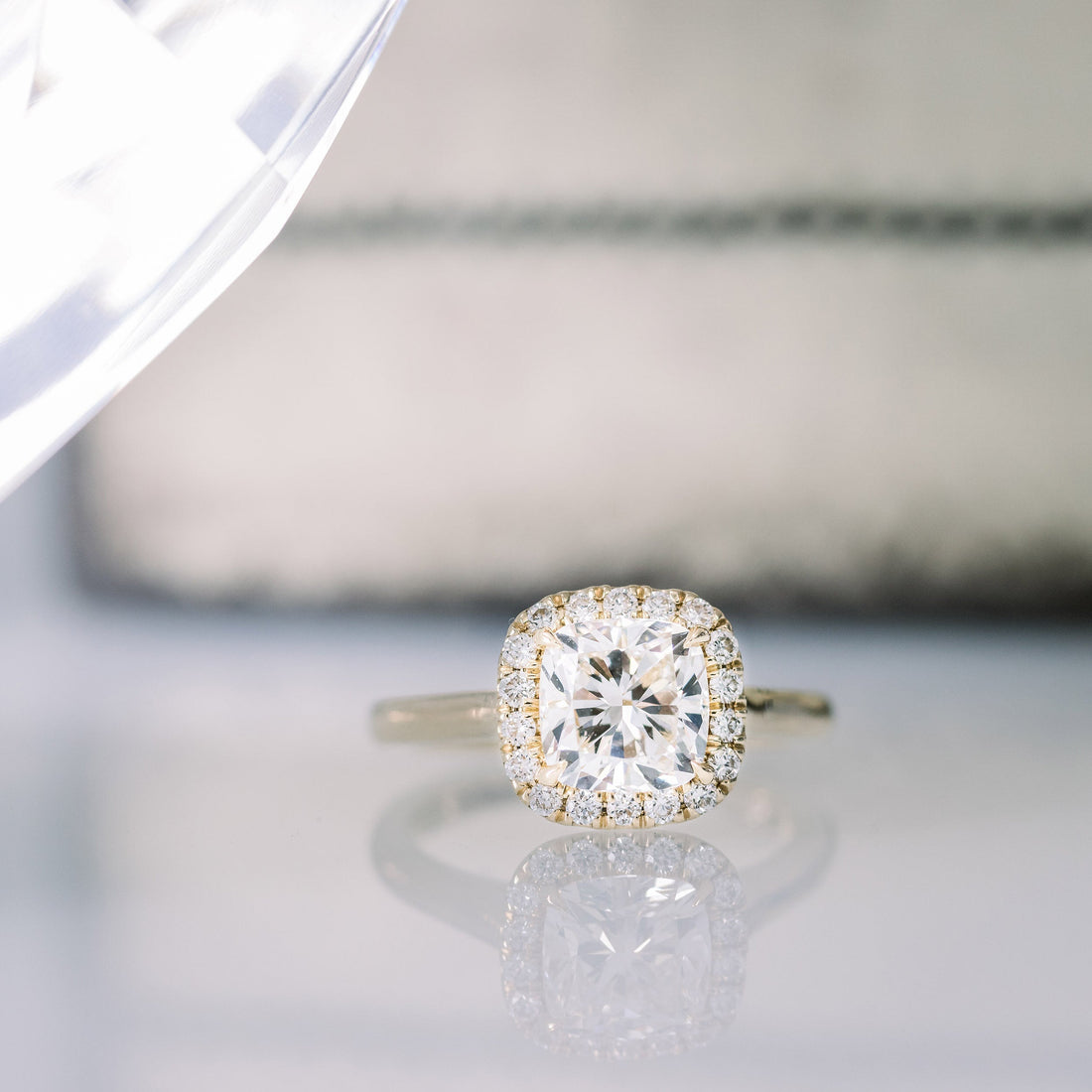 2.0CT Cushion Cut Moissanite Halo Engagement Ring