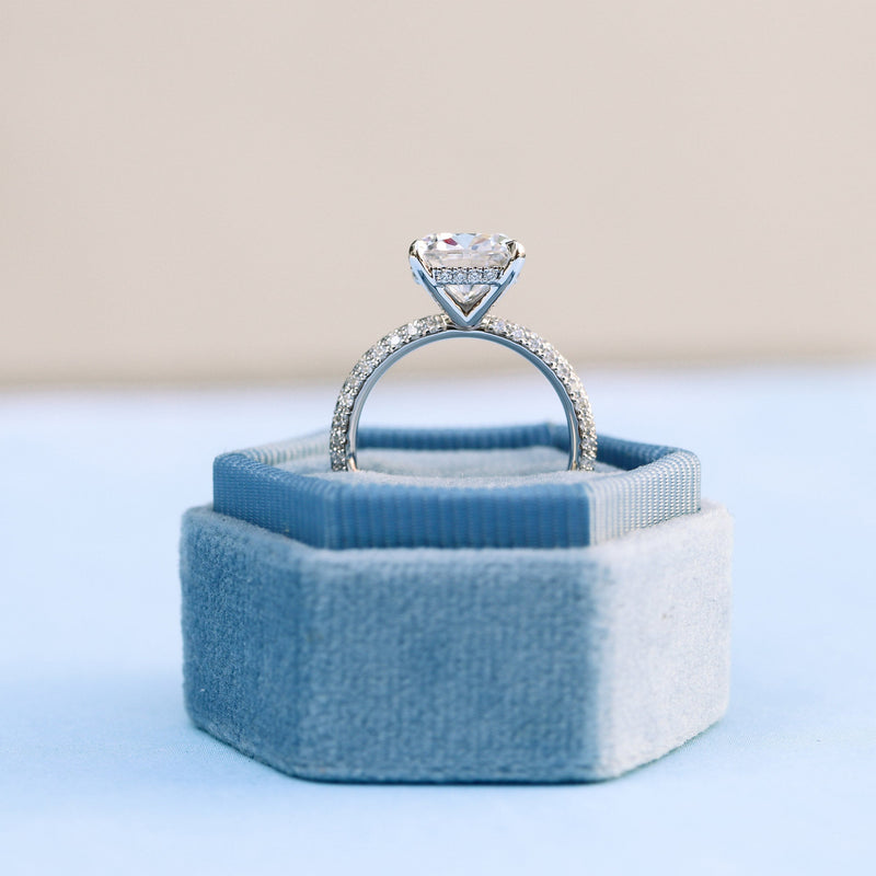 1.50CT Oval Cut Moissanite Three Side Pave Setting Engagement Ring