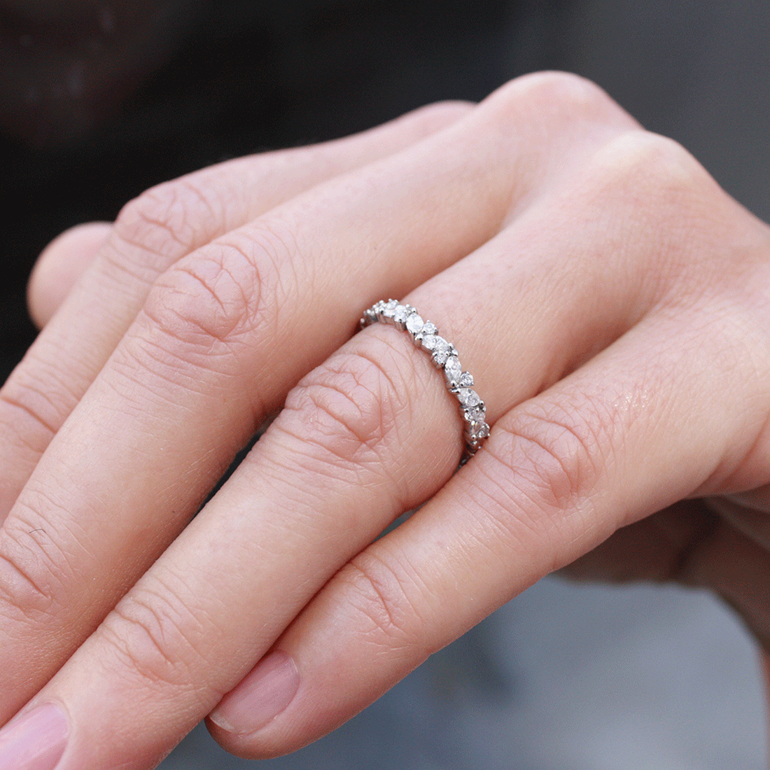 0.95ctw Marquise and Round Cut Half Eternity Wedding Band