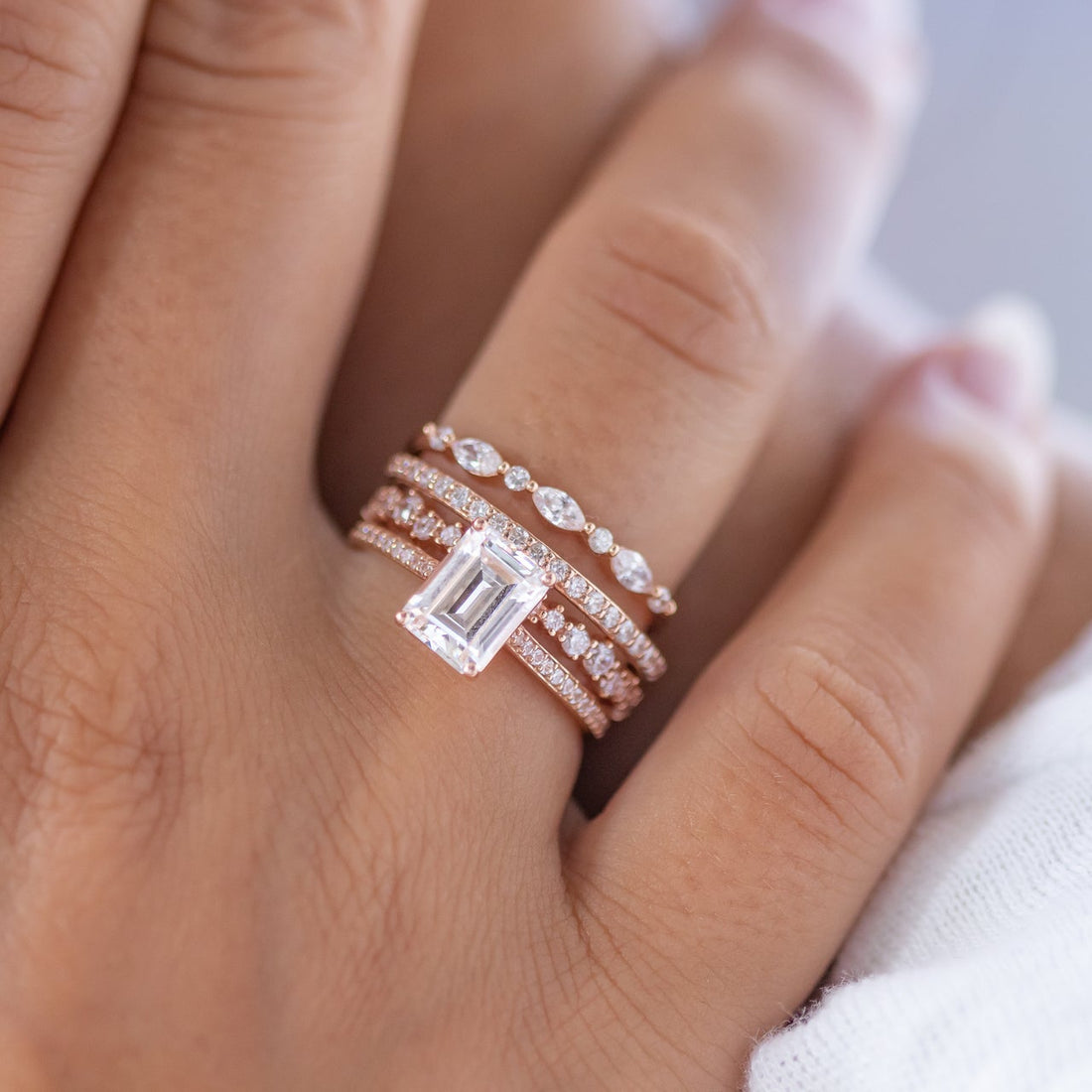 1.60CT Emerald Cut Solitaire Pave Setting Moissanite Engagement Ring