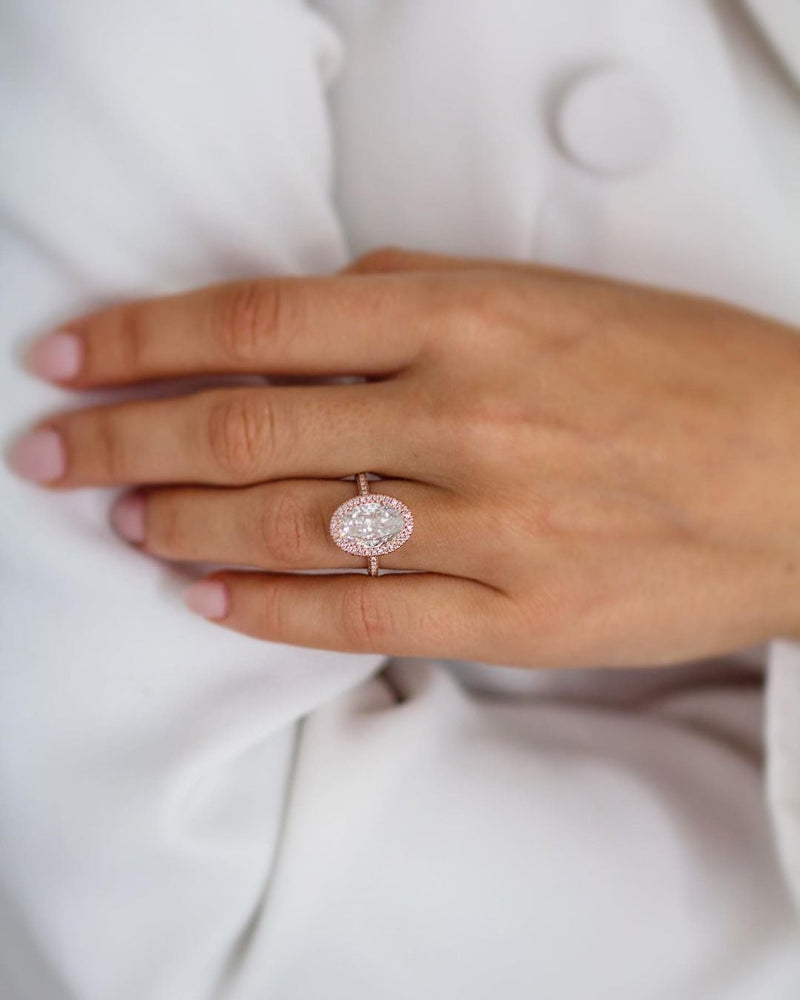 3.85CT Oval Moissanite Triple Pave Setting Engagement Ring