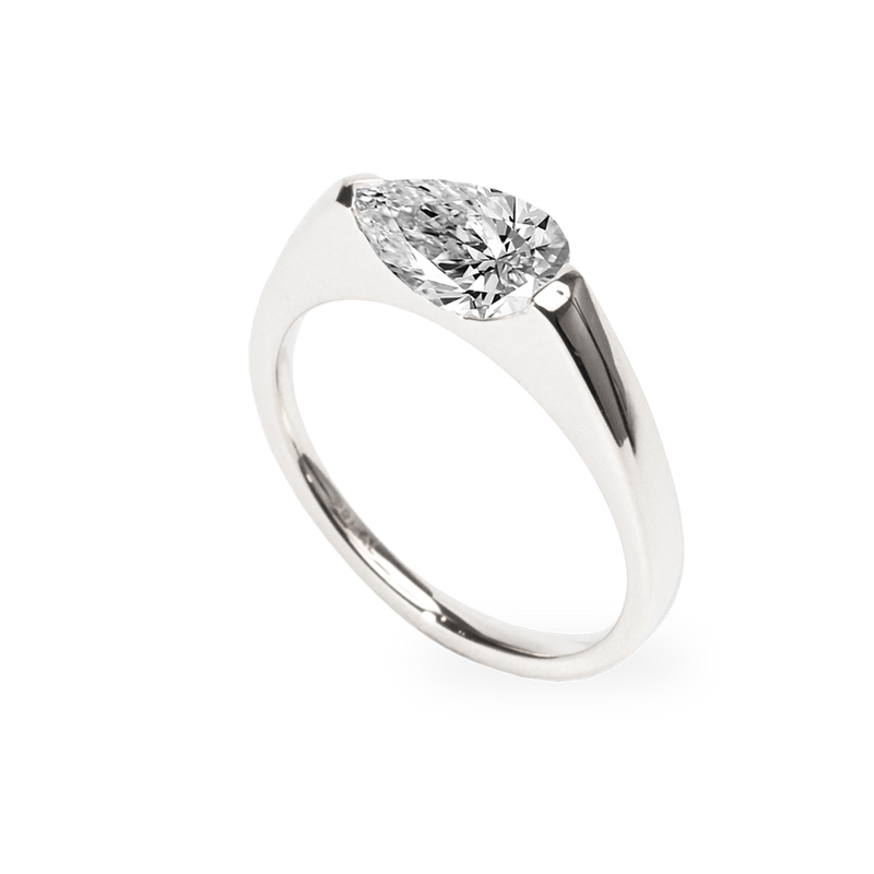 1.0CT-2.0CT East West Pear Cut Moissanite Diamond Engagement Ring