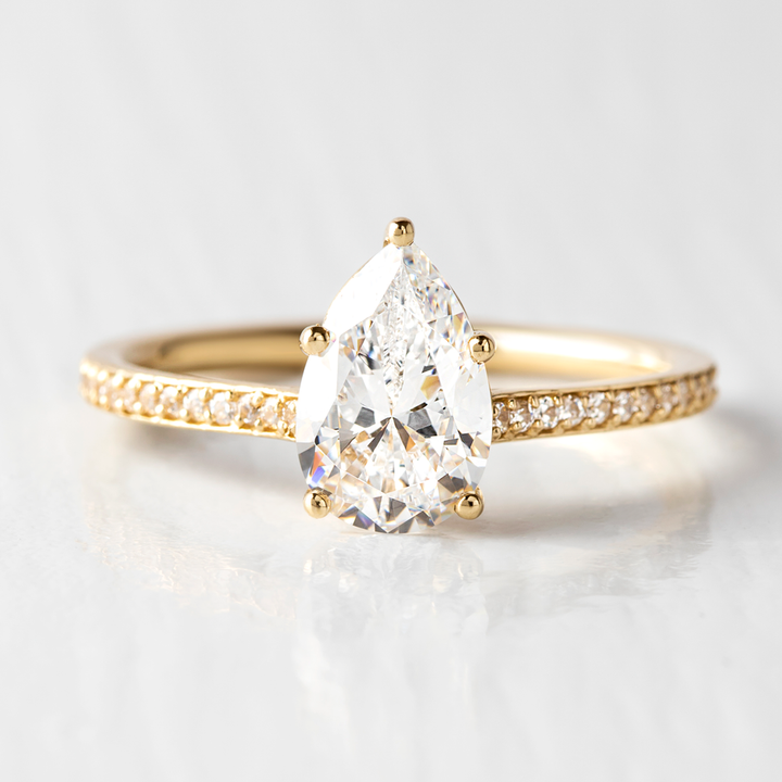1.33CT Pear Cut Minimalist Pave Setting Moissanite Engagement Ring