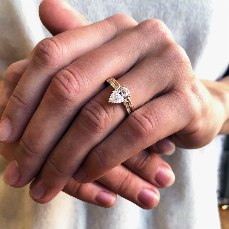 1.33CT Pear Cut Minimalist Pave Setting Moissanite Engagement Ring