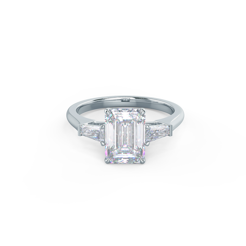 3.0CT Emerald Cut Moissanite 3 Stones Engagement Ring