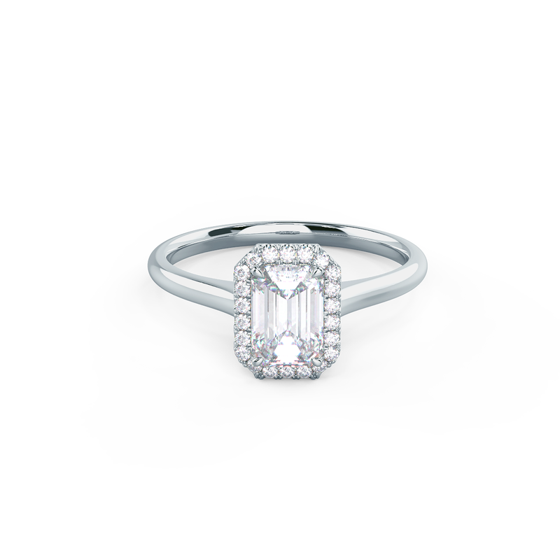 1.0CT Emerald Cut Moissanite Halo Style Engagement Ring