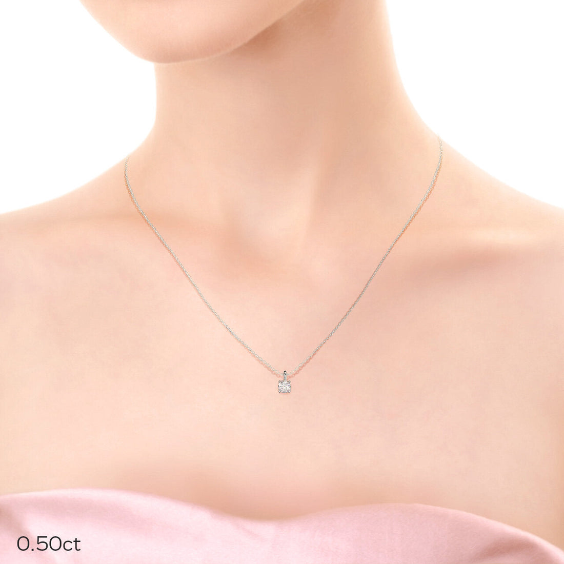 0.50-1.0ct Round Brilliant Cut Moissanite Solitaire Necklace