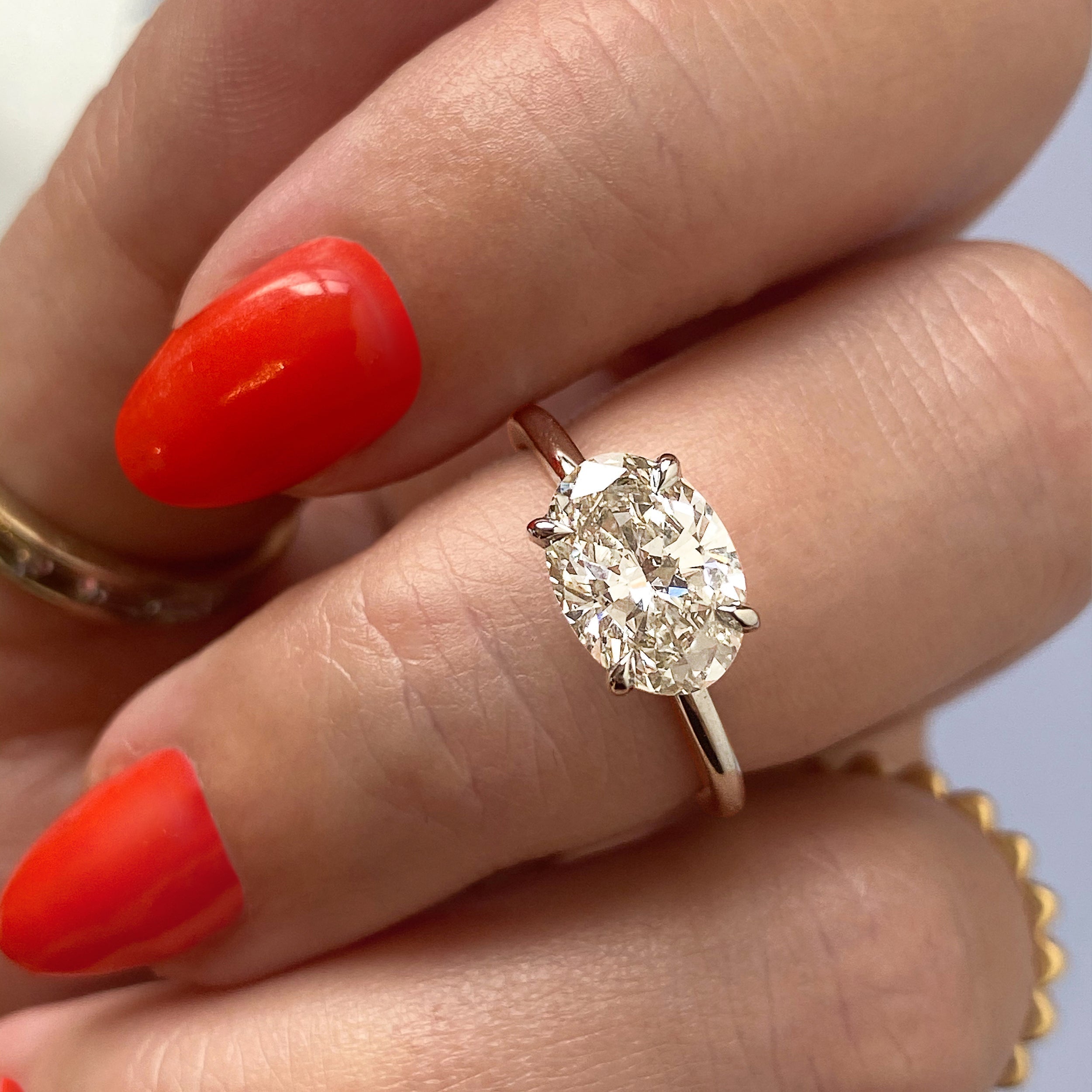 2CT East West Oval Cut Moissanite Solitaire Engagement Ring