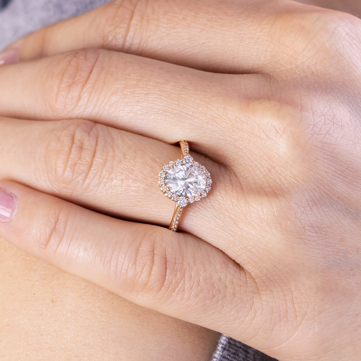 1.33CT Oval Cut Halo Moissanite Engagement Ring