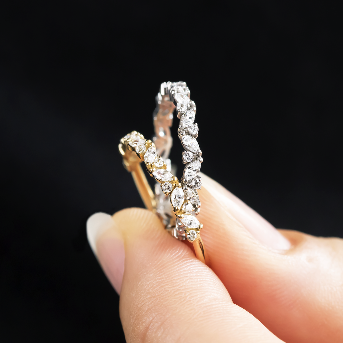 0.95ctw Marquise and Round Cut Half Eternity Wedding Band